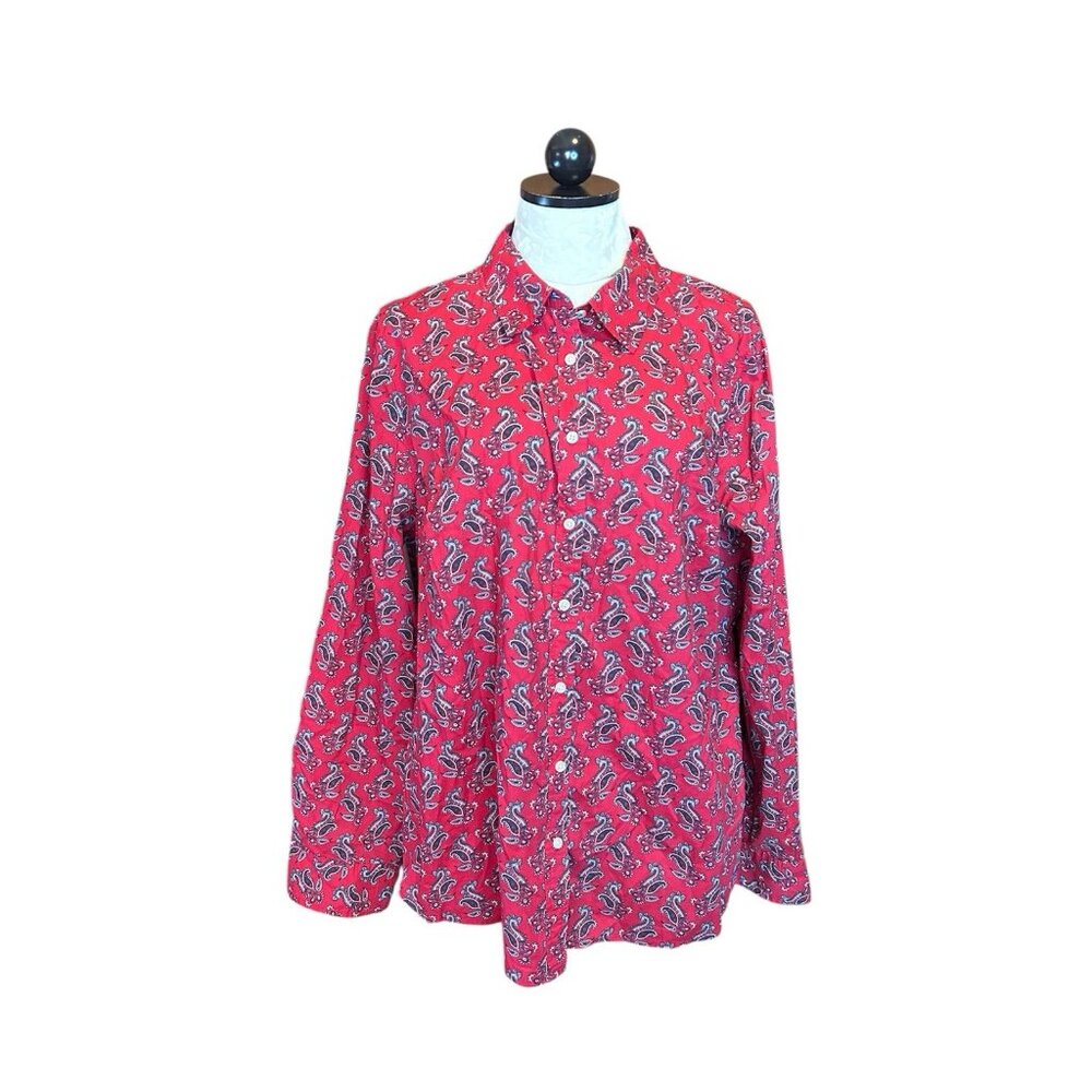 Talbots Red & Blue Button Down Long Sleeve Blouse Collared Paisely‎ Plus Sz 20